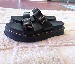 Dr Martens Myles Brando Leather Buckle Slide Sandal Black W9 M8 EU41 UK7 EUC
